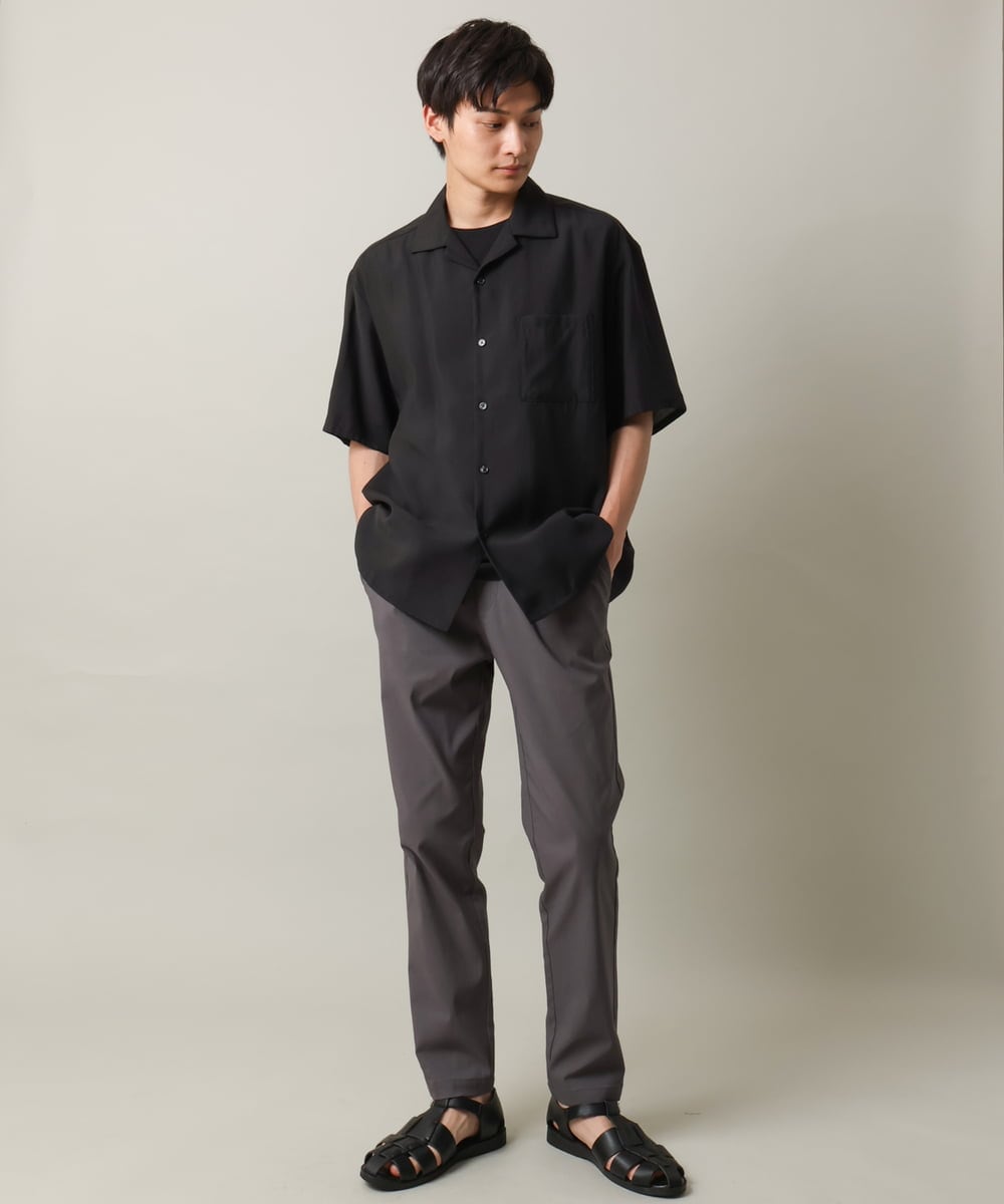 KHBHV66059 a.v.v MEN(アー・ヴェ・ヴェ) 【大人にちょうどいい透け感】セミシアーオープンカラーシャツ　5分袖 ライトグリーン