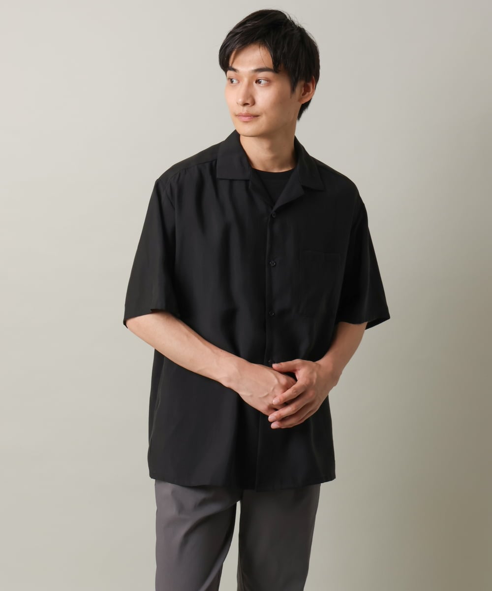 KHBHV66059 a.v.v MEN(アー・ヴェ・ヴェ) 【大人にちょうどいい透け感】セミシアーオープンカラーシャツ　5分袖 ライトグリーン
