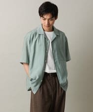 KHBHV66059 a.v.v MEN(アー・ヴェ・ヴェ) 【大人にちょうどいい透け感】セミシアーオープンカラーシャツ　5分袖 ライトグリーン