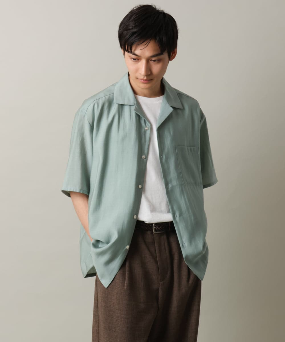 KHBHV66059 a.v.v MEN(アー・ヴェ・ヴェ) 【大人にちょうどいい透け感】セミシアーオープンカラーシャツ　5分袖 ライトグリーン