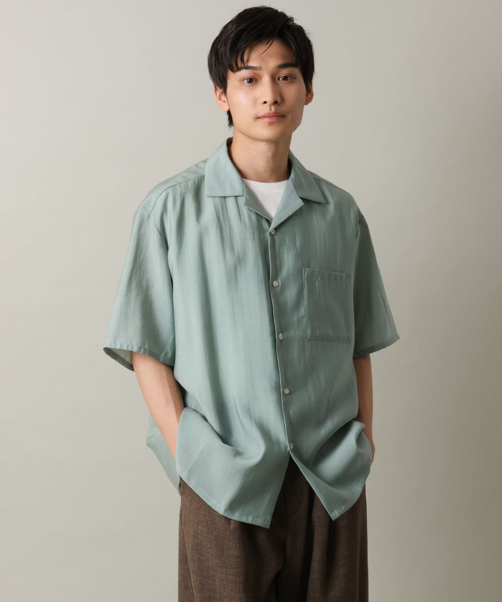 KHBHV66059 a.v.v MEN(アー・ヴェ・ヴェ) 【大人にちょうどいい透け感】セミシアーオープンカラーシャツ　5分袖 ライトグリーン