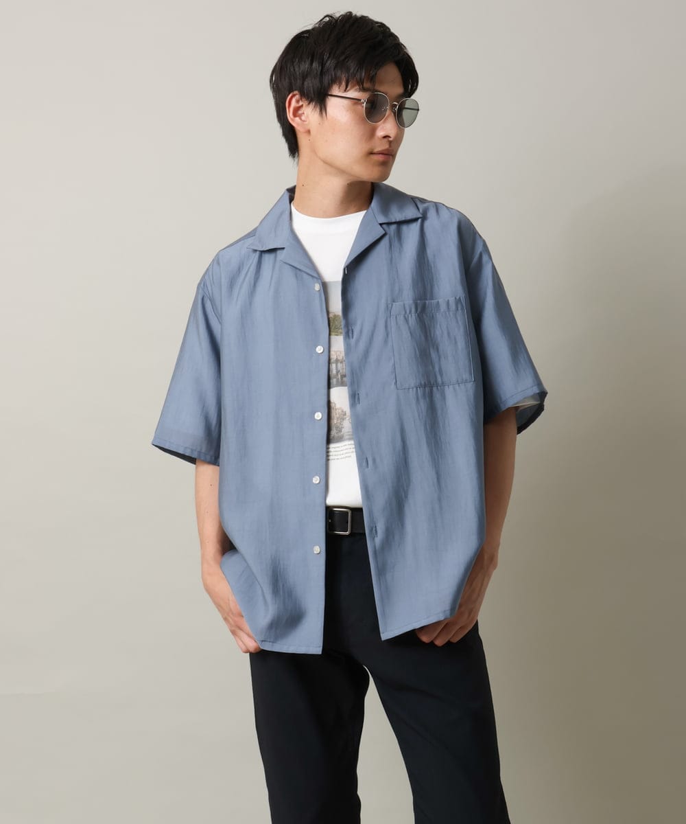 KHBHV66059 a.v.v MEN(アー・ヴェ・ヴェ) 【大人にちょうどいい透け感】セミシアーオープンカラーシャツ　5分袖 ライトグリーン