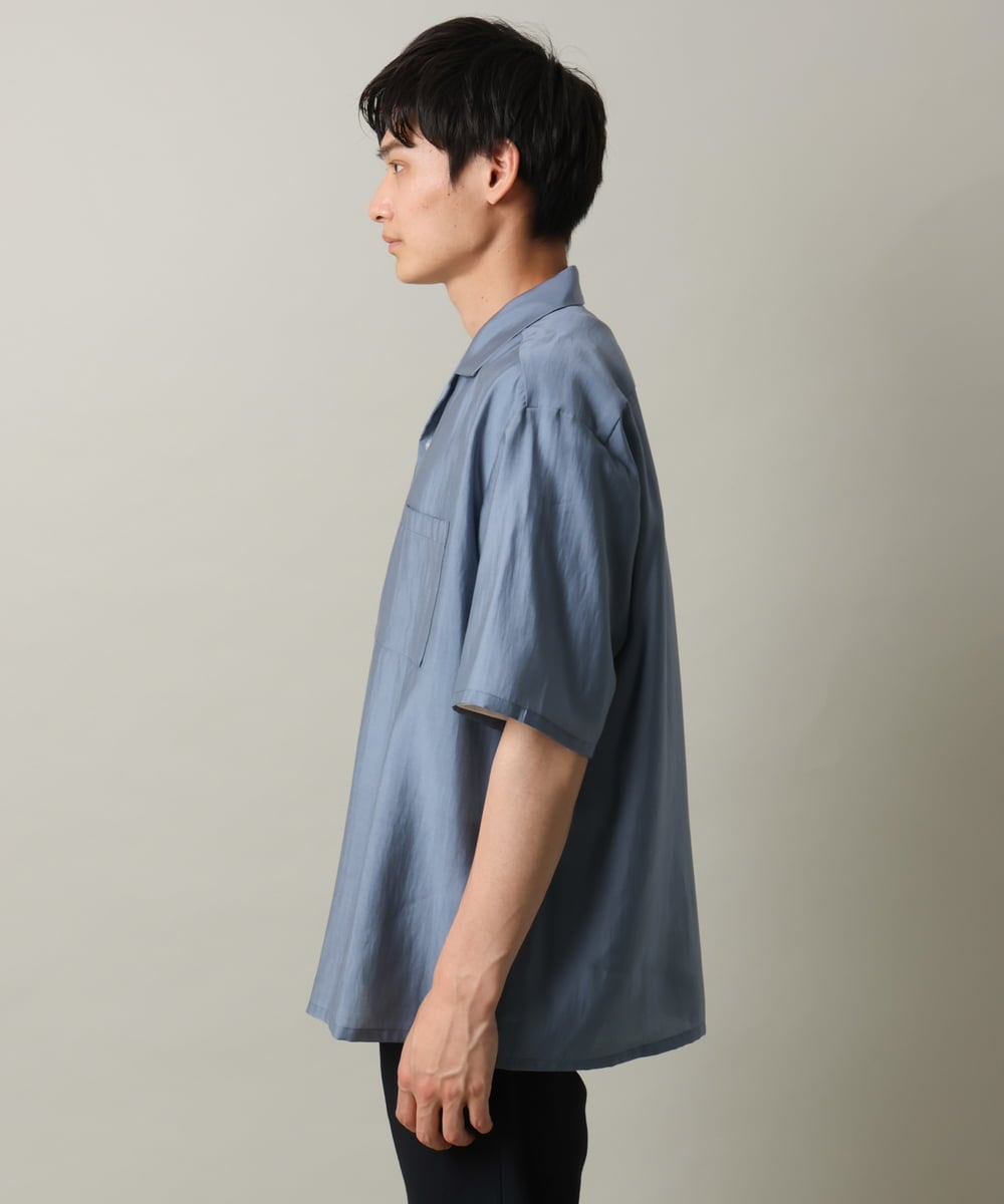 KHBHV66059 a.v.v MEN(アー・ヴェ・ヴェ) 【大人にちょうどいい透け感】セミシアーオープンカラーシャツ　5分袖 ライトグリーン