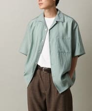 KHBHV66059 a.v.v MEN(アー・ヴェ・ヴェ) 【大人にちょうどいい透け感】セミシアーオープンカラーシャツ　5分袖 ライトグリーン