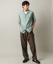 KHBHV66059 a.v.v MEN(アー・ヴェ・ヴェ) 【大人にちょうどいい透け感】セミシアーオープンカラーシャツ　5分袖 ライトグリーン