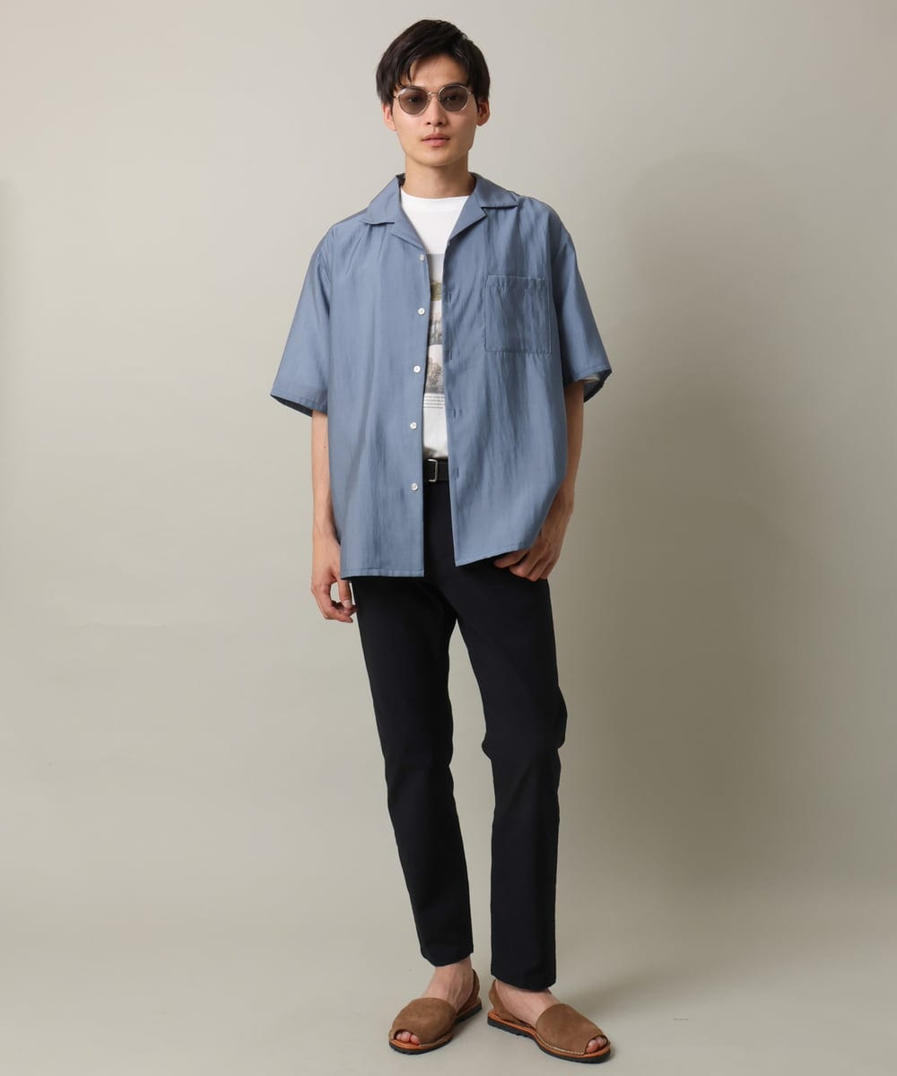 KHBHV66059 a.v.v MEN(アー・ヴェ・ヴェ) 【大人にちょうどいい透け感】セミシアーオープンカラーシャツ　5分袖 ライトグリーン