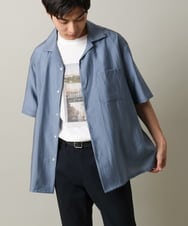 KHBHV66059 a.v.v MEN(アー・ヴェ・ヴェ) 【大人にちょうどいい透け感】セミシアーオープンカラーシャツ　5分袖 ブルー
