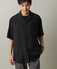 KHBHV66059 a.v.v MEN(アー・ヴェ・ヴェ) 【大人にちょうどいい透け感】セミシアーオープンカラーシャツ　5分袖 ブラック