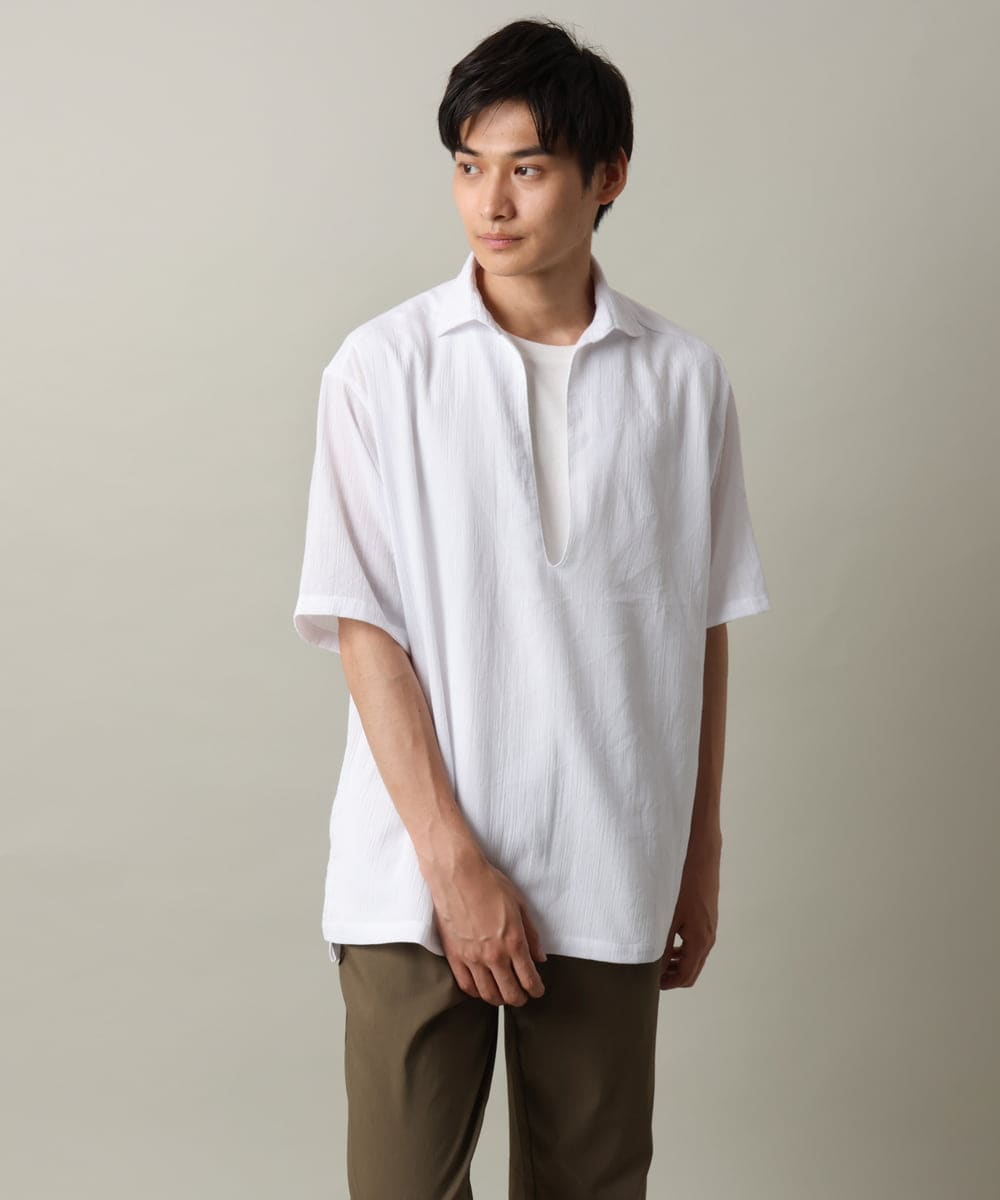 KHBHV69059 a.v.v MEN(アー・ヴェ・ヴェ) 【ハリつかない涼感素材】ワッシャーVネックシャツプルオーバー グレイッシュブルー