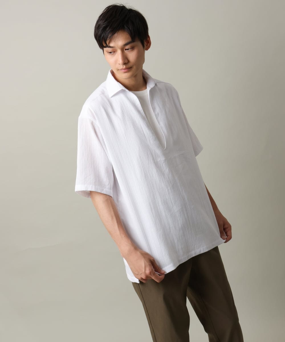 KHBHV69059 a.v.v MEN(アー・ヴェ・ヴェ) 【ハリつかない涼感素材】ワッシャーVネックシャツプルオーバー グレイッシュブルー