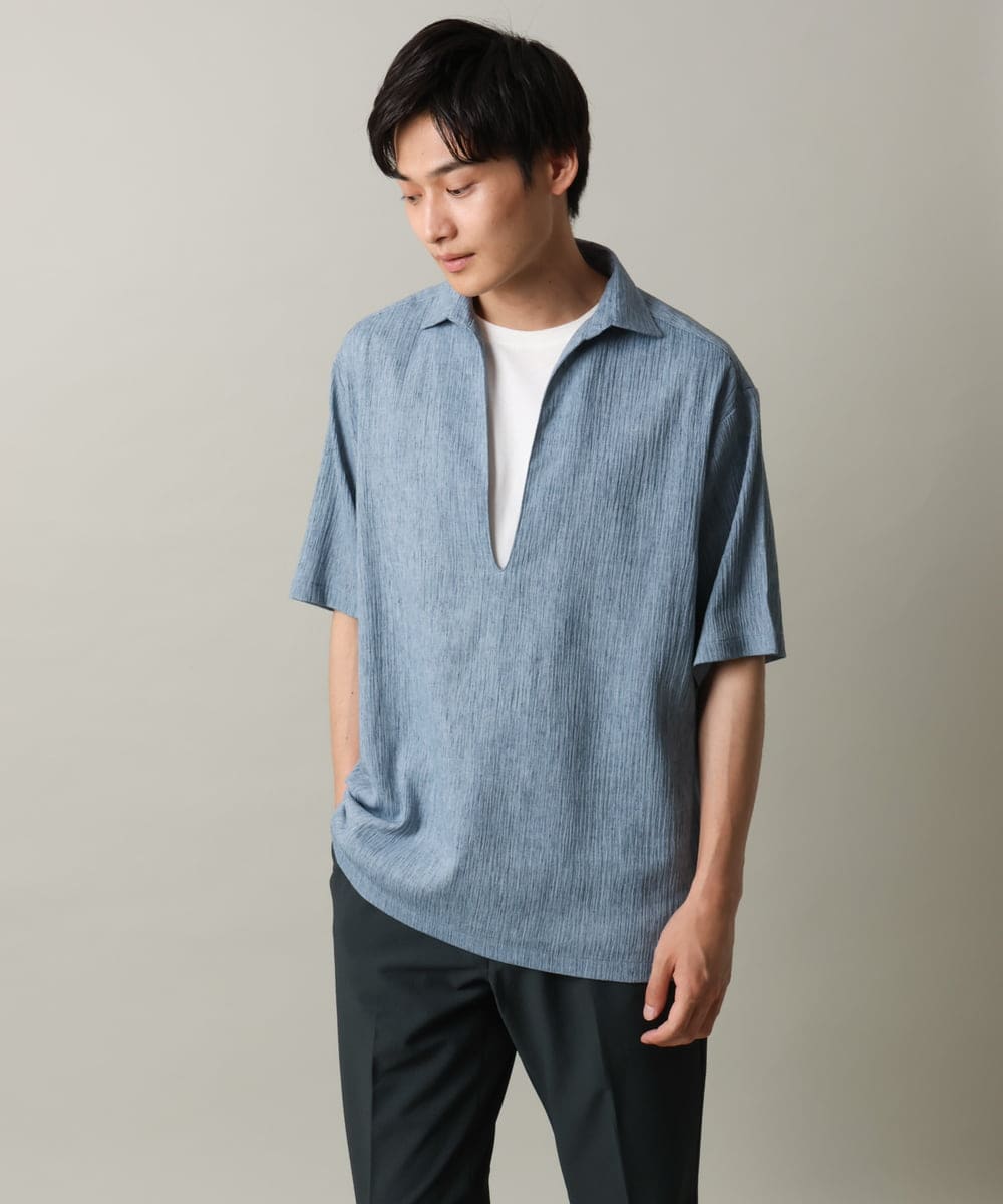 KHBHV69059 a.v.v MEN(アー・ヴェ・ヴェ) 【ハリつかない涼感素材】ワッシャーVネックシャツプルオーバー グレイッシュブルー