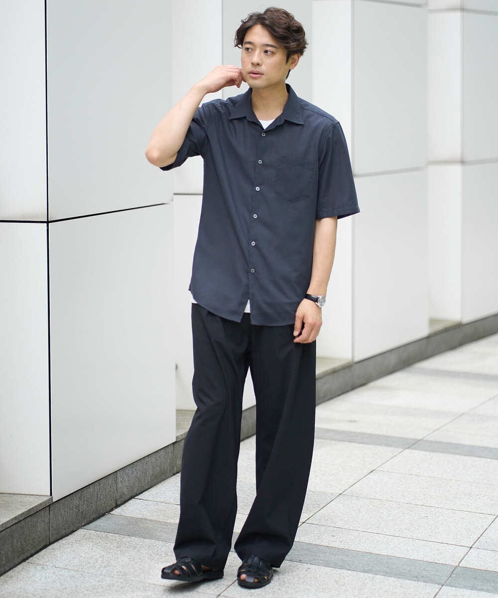 KHBHV70049 a.v.v MEN(アー・ヴェ・ヴェ) 【接触冷感/速乾/イージーケア】リネン混半袖シャツ（さらリネシリーズ） ダークグレー