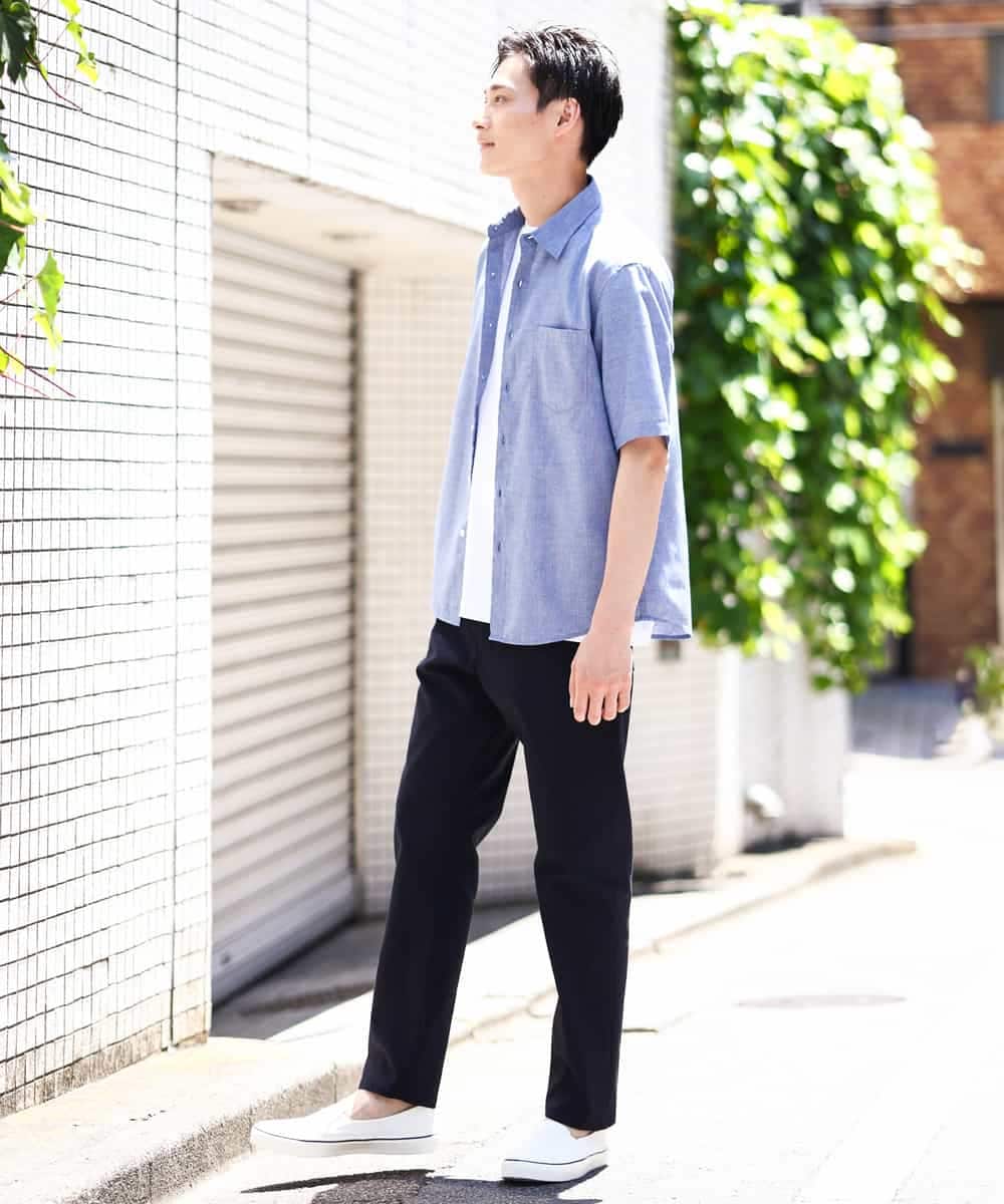 KHBHV70049 a.v.v MEN(アー・ヴェ・ヴェ) 【定番アイテム】リネン混シャツ　半袖（さらリネシリーズ） ダークグレー