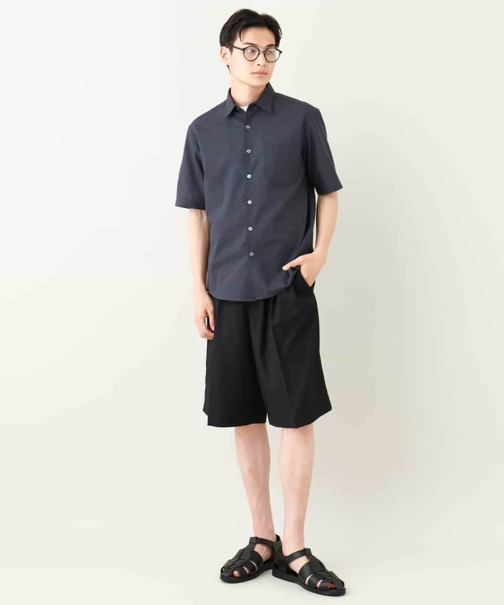 KHBHV70049 a.v.v MEN(アー・ヴェ・ヴェ) 【定番アイテム】リネン混シャツ　半袖（さらリネシリーズ） ダークグレー