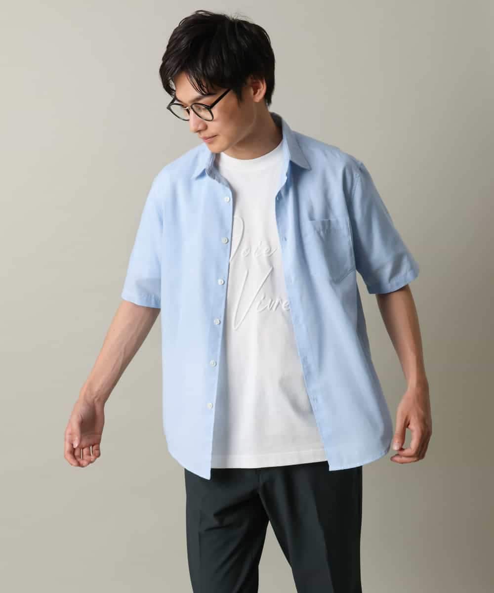 KHBHV70049 a.v.v MEN(アー・ヴェ・ヴェ) 【定番アイテム】リネン混シャツ　半袖（さらリネシリーズ） ダークグレー