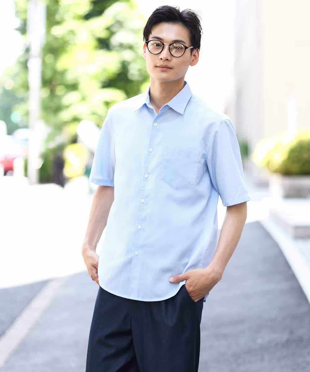 KHBHV70049 a.v.v MEN(アー・ヴェ・ヴェ) 【定番アイテム】リネン混シャツ　半袖（さらリネシリーズ） ダークグレー