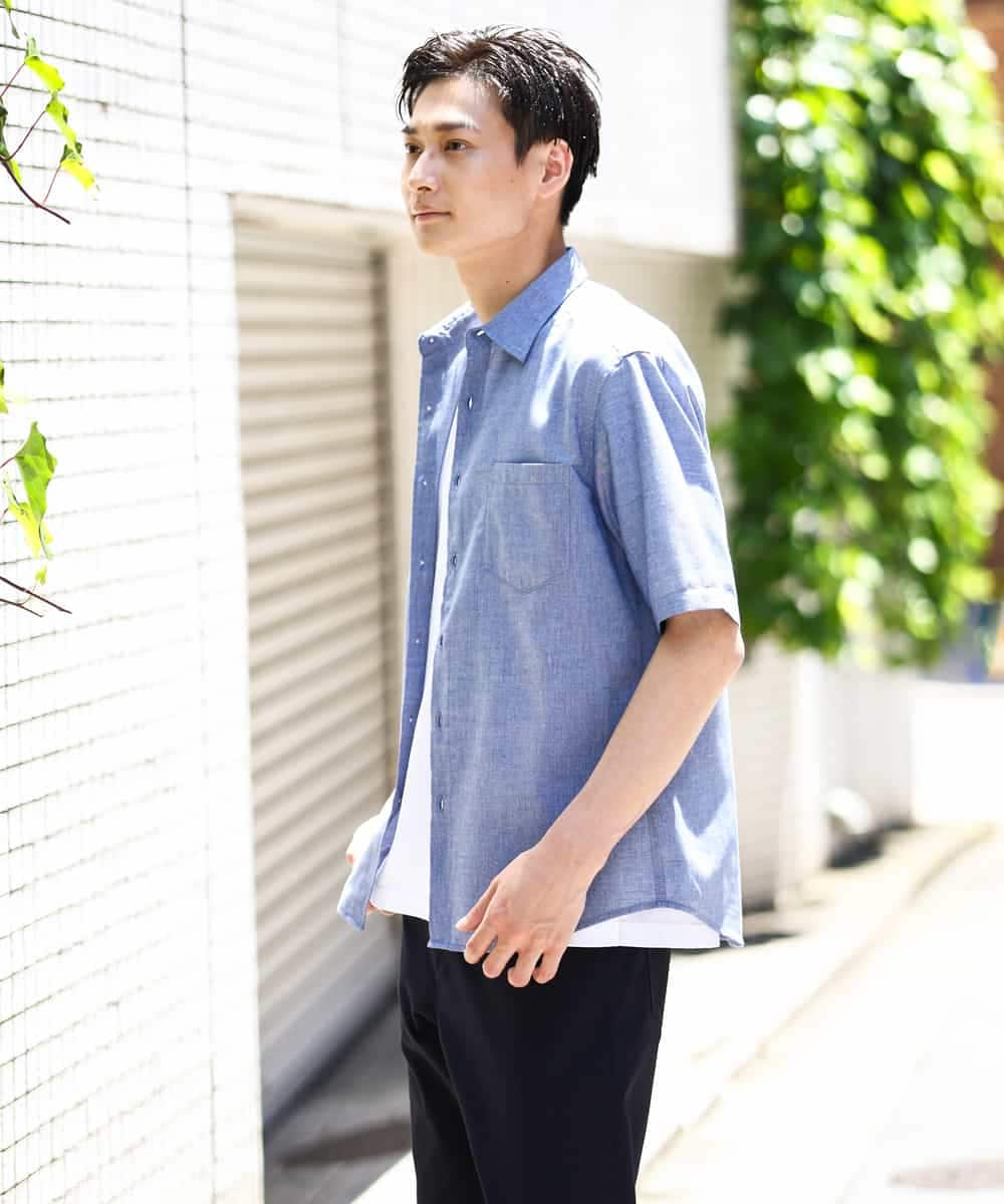 KHBHV70049 a.v.v MEN(アー・ヴェ・ヴェ) 【定番アイテム】リネン混シャツ　半袖（さらリネシリーズ） ダークグレー