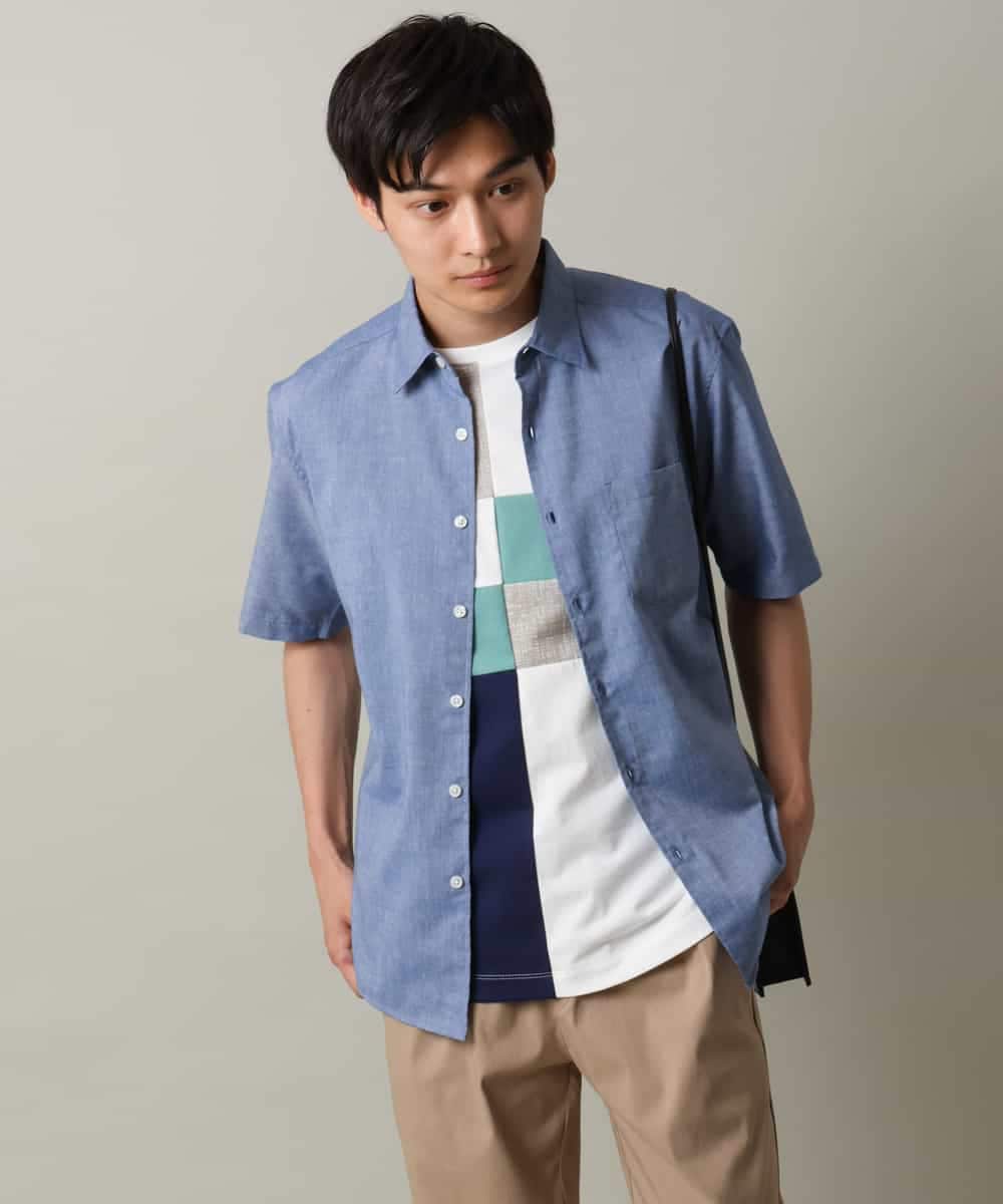 KHBHV70049 a.v.v MEN(アー・ヴェ・ヴェ) 【定番アイテム】リネン混シャツ　半袖（さらリネシリーズ） ダークグレー