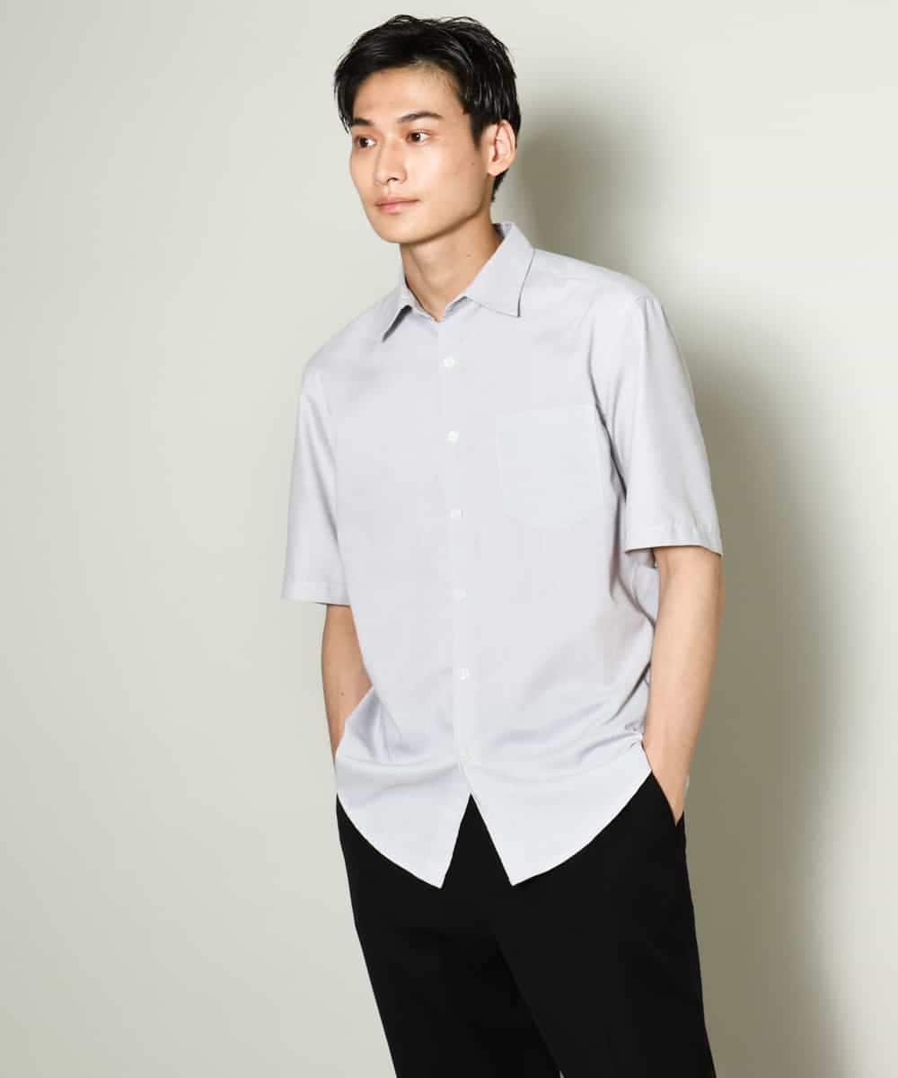 KHBHV70049 a.v.v MEN(アー・ヴェ・ヴェ) 【定番アイテム】リネン混シャツ　半袖（さらリネシリーズ） ダークグレー