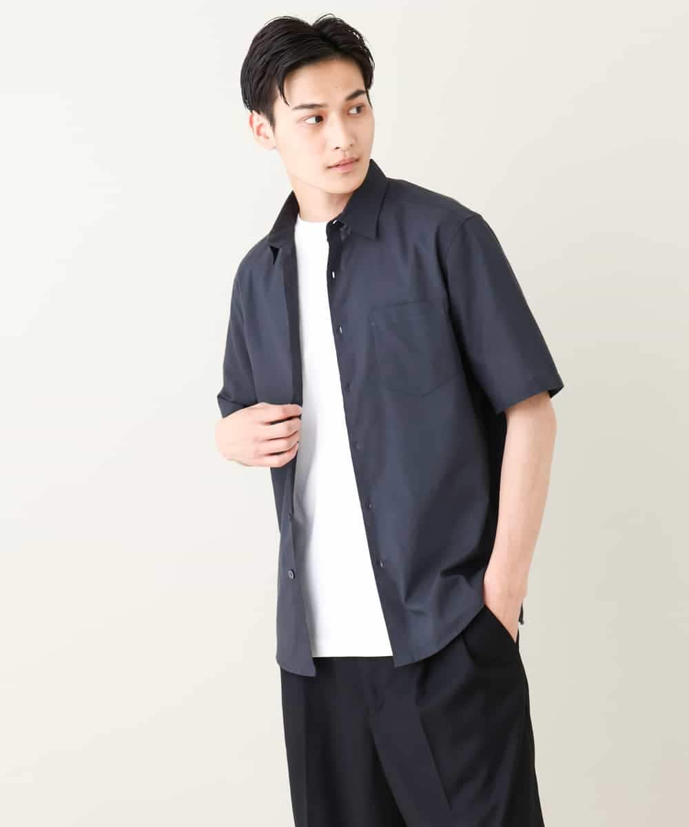 KHBHV70049 a.v.v MEN(アー・ヴェ・ヴェ) 【定番アイテム】リネン混シャツ　半袖（さらリネシリーズ） ダークグレー
