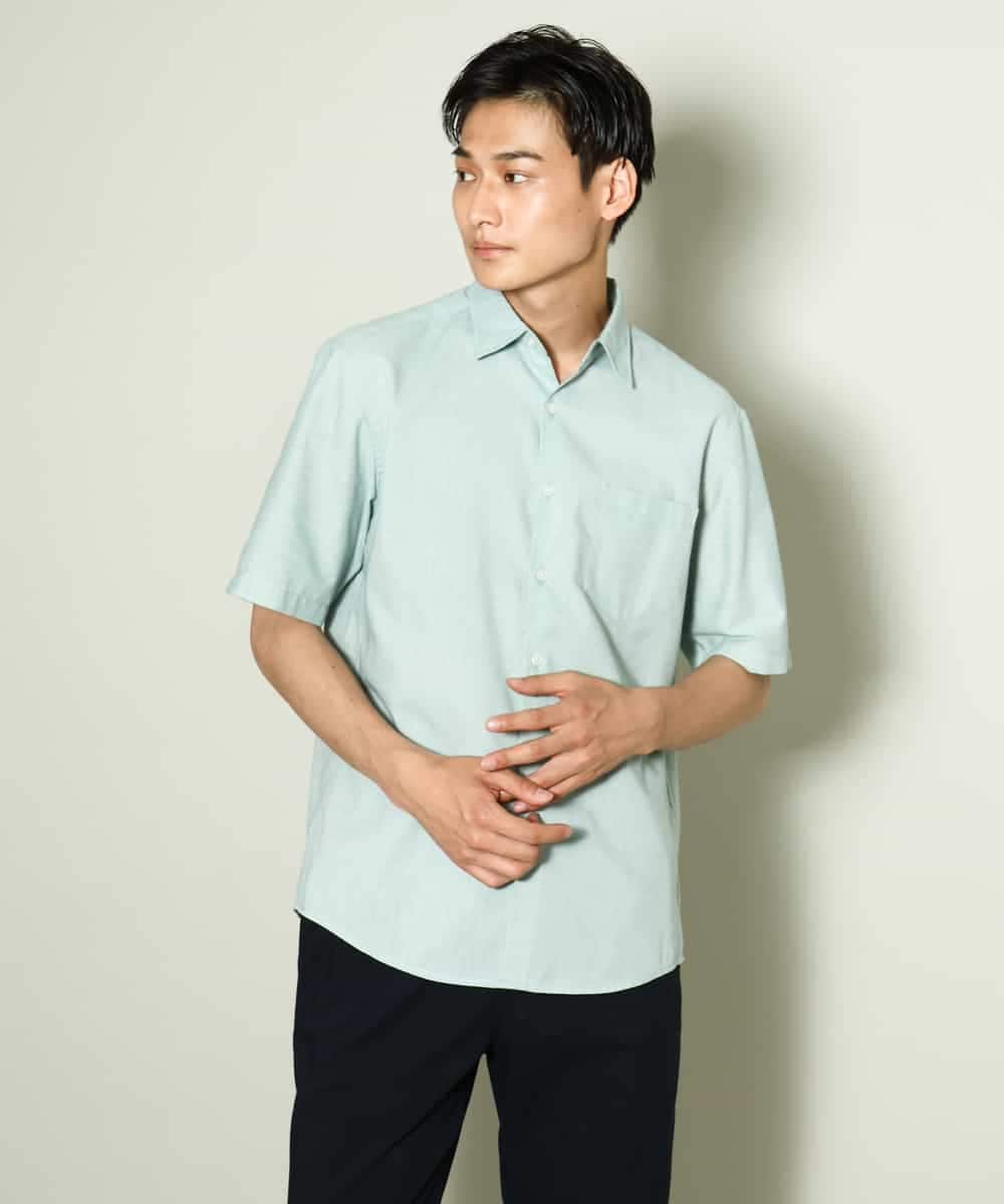 KHBHV70049 a.v.v MEN(アー・ヴェ・ヴェ) 【定番アイテム】リネン混シャツ　半袖（さらリネシリーズ） ダークグレー