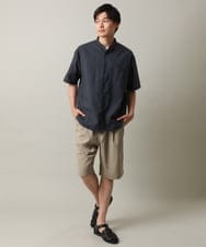 KHBHV72049 a.v.v MEN(アー・ヴェ・ヴェ) 【シワになりにくい】リネン混バンドカラーシャツ　半袖（さらリネシリーズ） グレージュ