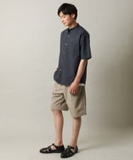 KHBHV72049 a.v.v MEN(アー・ヴェ・ヴェ) 【シワになりにくい】リネン混バンドカラーシャツ　半袖（さらリネシリーズ） グレージュ