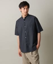 KHBHV72049 a.v.v MEN(アー・ヴェ・ヴェ) 【シワになりにくい】リネン混バンドカラーシャツ　半袖（さらリネシリーズ） グレージュ