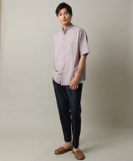 KHBHV72049 a.v.v MEN(アー・ヴェ・ヴェ) 【シワになりにくい】リネン混バンドカラーシャツ　半袖（さらリネシリーズ） グレージュ