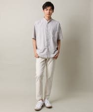 KHBHV72049 a.v.v MEN(アー・ヴェ・ヴェ) 【シワになりにくい】リネン混バンドカラーシャツ　半袖（さらリネシリーズ） グレージュ