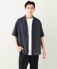 KHBHV72049 a.v.v MEN(アー・ヴェ・ヴェ) 【シワになりにくい】リネン混バンドカラーシャツ　半袖（さらリネシリーズ） グレージュ