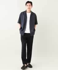 KHBHV72049 a.v.v MEN(アー・ヴェ・ヴェ) 【シワになりにくい】リネン混バンドカラーシャツ　半袖（さらリネシリーズ） グレージュ