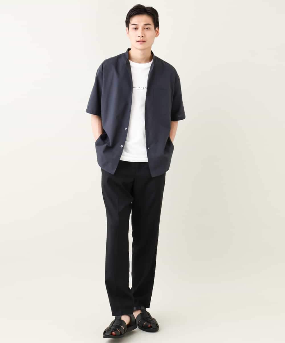 KHBHV72049 a.v.v MEN(アー・ヴェ・ヴェ) 【シワになりにくい】リネン混バンドカラーシャツ　半袖（さらリネシリーズ） グレージュ