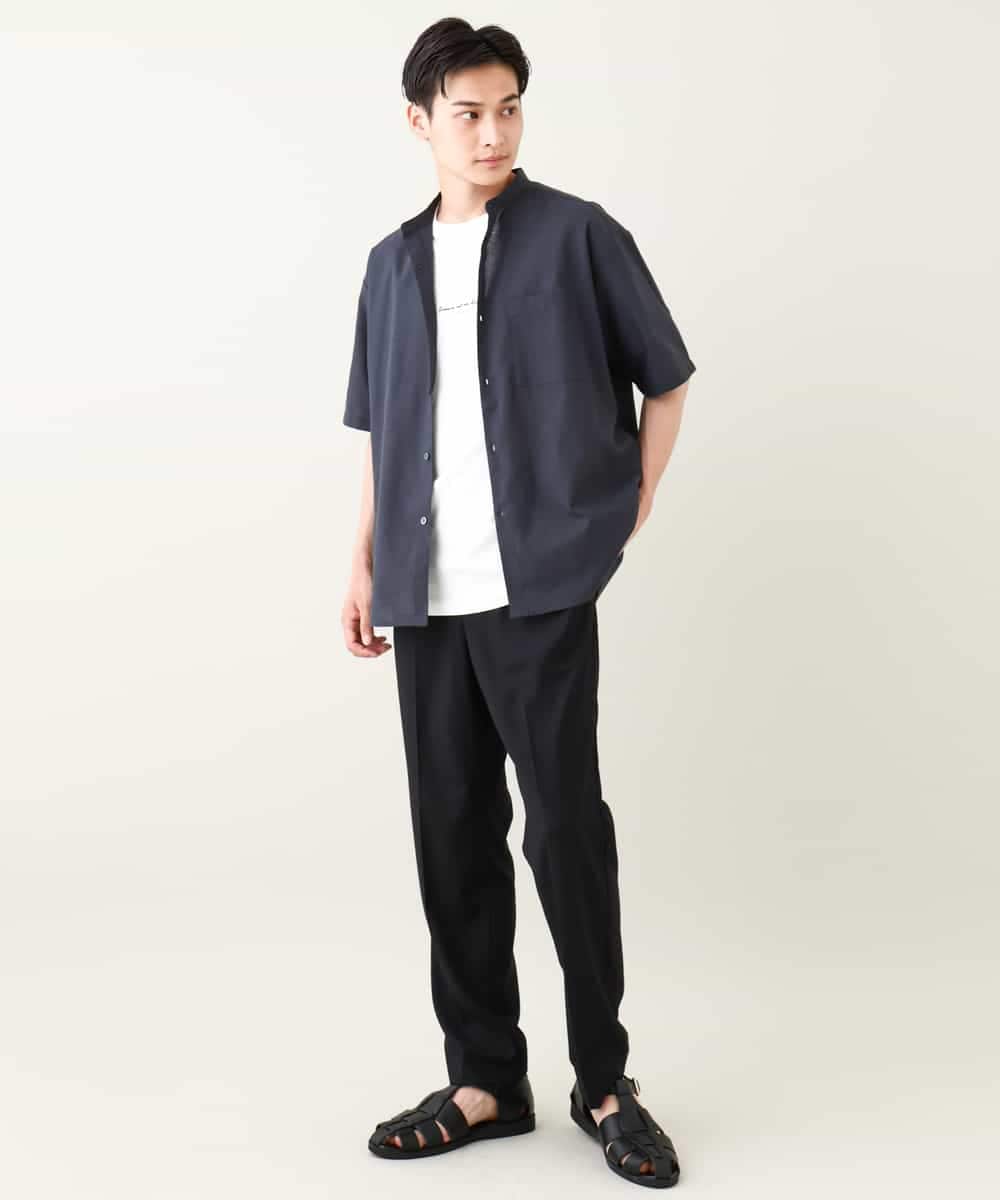 KHBHV72049 a.v.v MEN(アー・ヴェ・ヴェ) 【シワになりにくい】リネン混バンドカラーシャツ　半袖（さらリネシリーズ） グレージュ