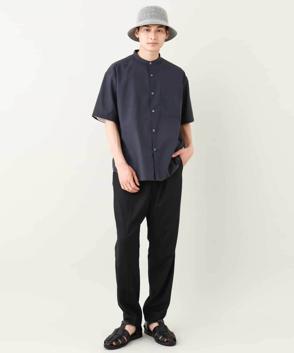 KHBHV72049 a.v.v MEN(アー・ヴェ・ヴェ) 【シワになりにくい】リネン混バンドカラーシャツ　半袖（さらリネシリーズ） グレージュ