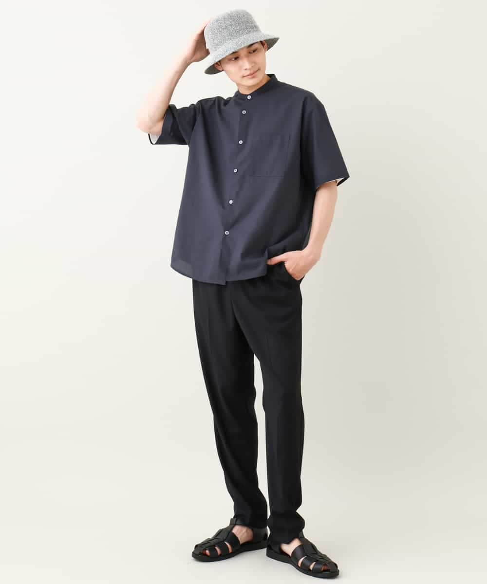 KHBHV72049 a.v.v MEN(アー・ヴェ・ヴェ) 【シワになりにくい】リネン混バンドカラーシャツ　半袖（さらリネシリーズ） グレージュ