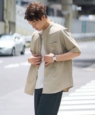 KHBHV77049 a.v.v MEN(アー・ヴェ・ヴェ) 【接触冷感】バンドカラーシャツ 5分袖（セットアップ可）リライトシリーズ3 ベージュ