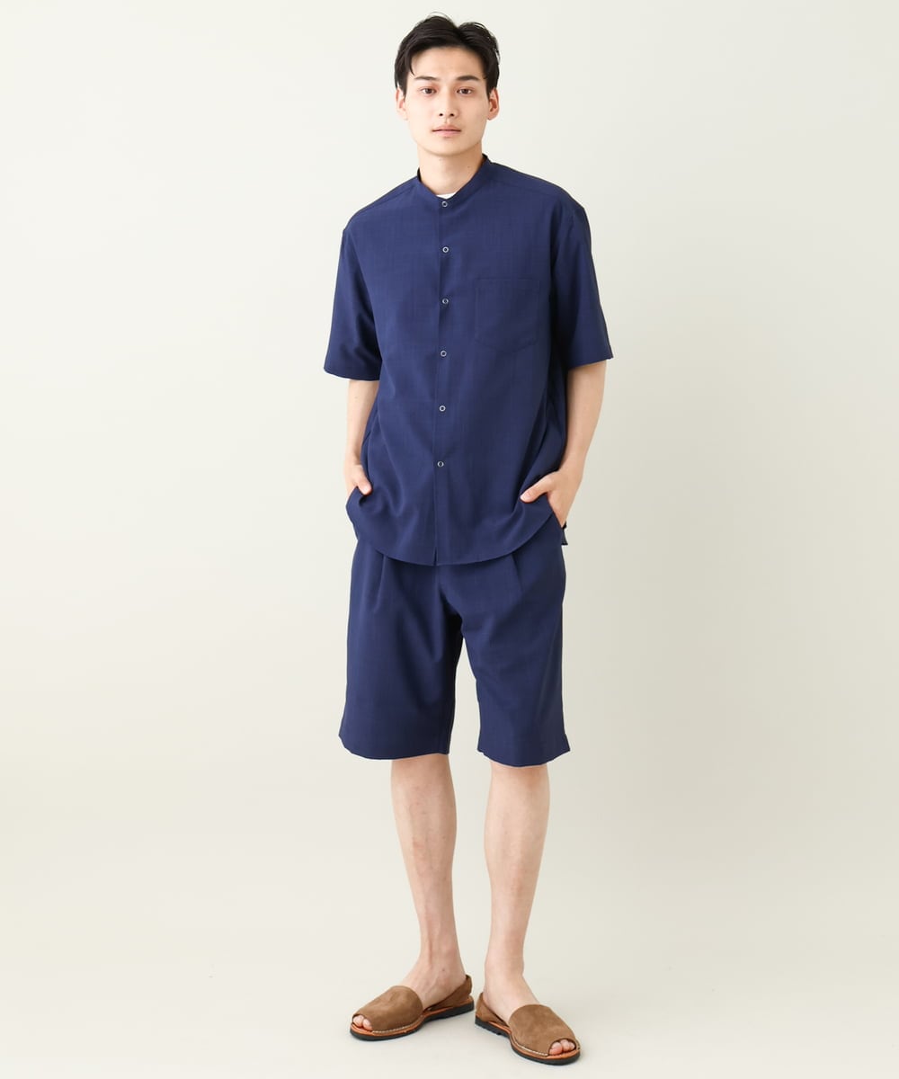 KHBHV77049 a.v.v MEN(アー・ヴェ・ヴェ) 【接触冷感】バンドカラーシャツ 5分袖（セットアップ可）リライトシリーズ3 ベージュ