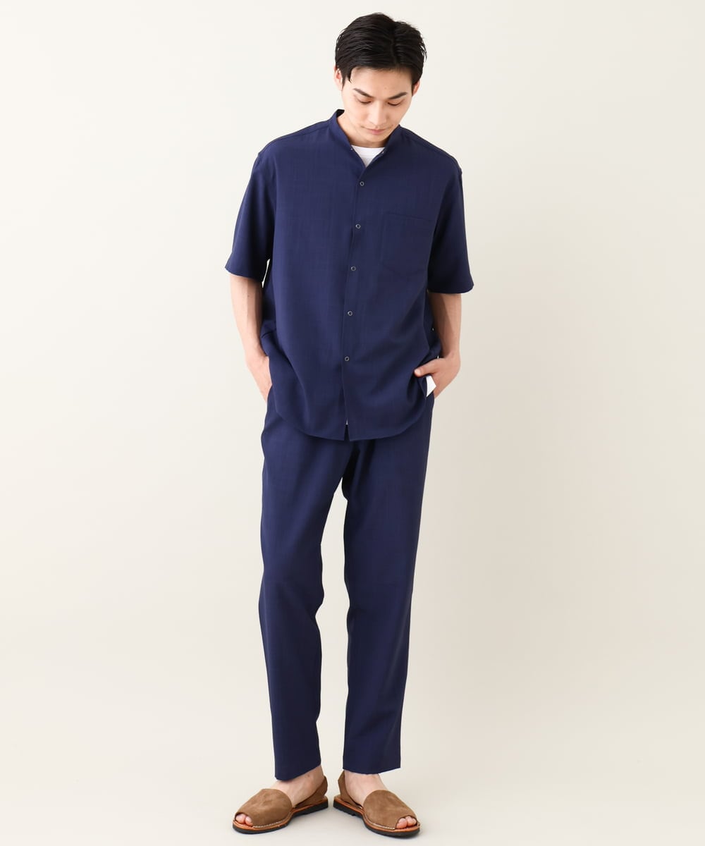 KHBHV77049 a.v.v MEN(アー・ヴェ・ヴェ) 【接触冷感】バンドカラーシャツ 5分袖（セットアップ可）リライトシリーズ3 ベージュ