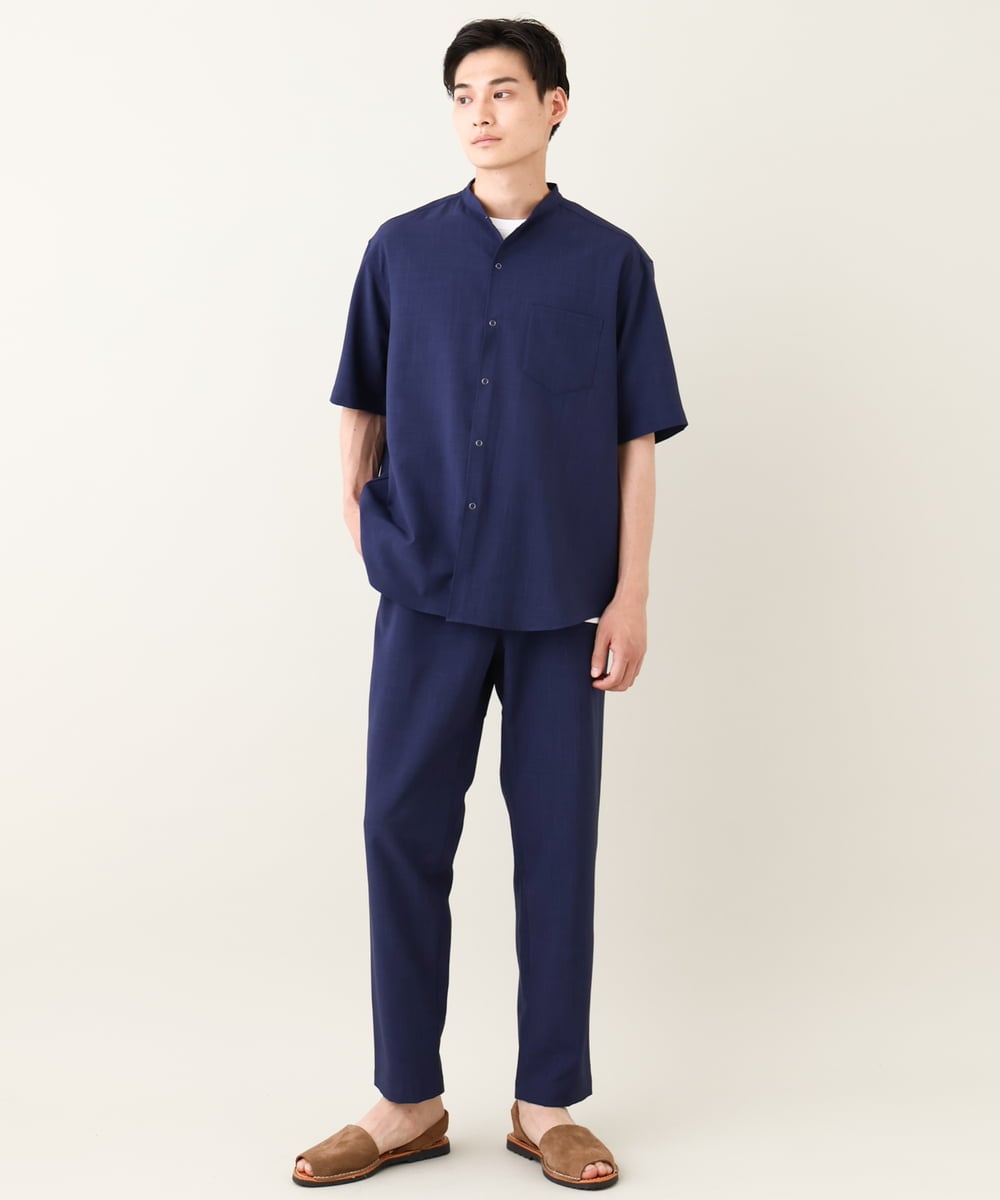 KHBHV77049 a.v.v MEN(アー・ヴェ・ヴェ) 【接触冷感】バンドカラーシャツ 5分袖（セットアップ可）リライトシリーズ3 ベージュ