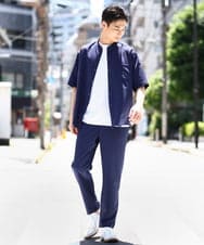 KHBHV77049 a.v.v MEN(アー・ヴェ・ヴェ) 【接触冷感】バンドカラーシャツ 5分袖（セットアップ可）リライトシリーズ3 ベージュ
