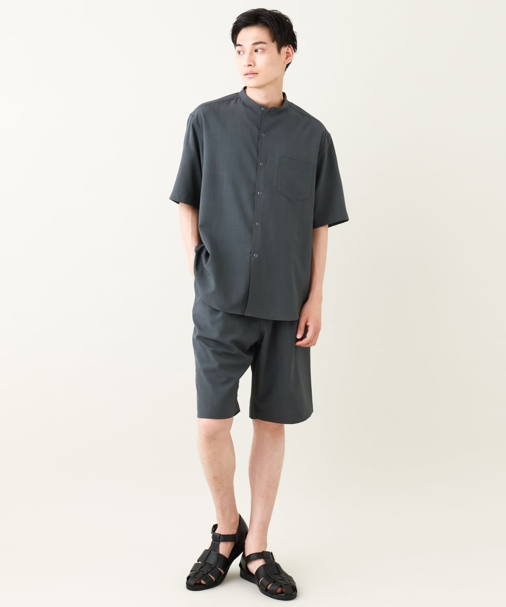 KHBHV77049 a.v.v MEN(アー・ヴェ・ヴェ) 【接触冷感】バンドカラーシャツ 5分袖（セットアップ可）リライトシリーズ3 ベージュ