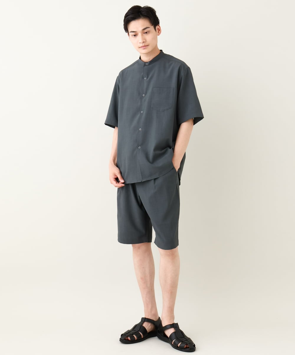 KHBHV77049 a.v.v MEN(アー・ヴェ・ヴェ) 【接触冷感】バンドカラーシャツ 5分袖（セットアップ可）リライトシリーズ3 ベージュ