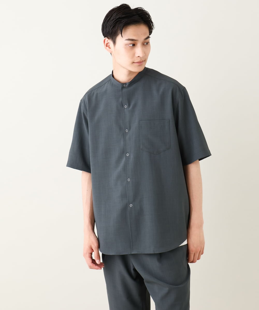KHBHV77049 a.v.v MEN(アー・ヴェ・ヴェ) 【接触冷感】バンドカラーシャツ 5分袖（セットアップ可）リライトシリーズ3 ベージュ
