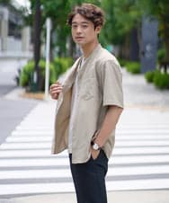 KHBHV77049 a.v.v MEN(アー・ヴェ・ヴェ) 【接触冷感】バンドカラーシャツ 5分袖（セットアップ可）リライトシリーズ3 ベージュ