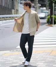 KHBHV77049 a.v.v MEN(アー・ヴェ・ヴェ) 【接触冷感】バンドカラーシャツ 5分袖（セットアップ可）リライトシリーズ3 ベージュ