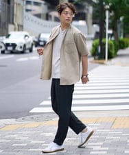 KHBHV77049 a.v.v MEN(アー・ヴェ・ヴェ) 【接触冷感】バンドカラーシャツ 5分袖（セットアップ可）リライトシリーズ3 ベージュ
