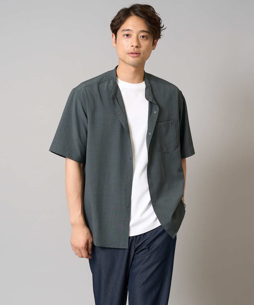 KHBHV77049 a.v.v MEN(アー・ヴェ・ヴェ) 【接触冷感】バンドカラーシャツ 5分袖（セットアップ可）リライトシリーズ3 ベージュ