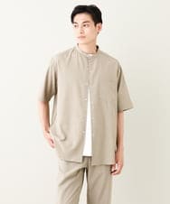 KHBHV77049 a.v.v MEN(アー・ヴェ・ヴェ) 【接触冷感】バンドカラーシャツ 5分袖（セットアップ可）リライトシリーズ3 ベージュ