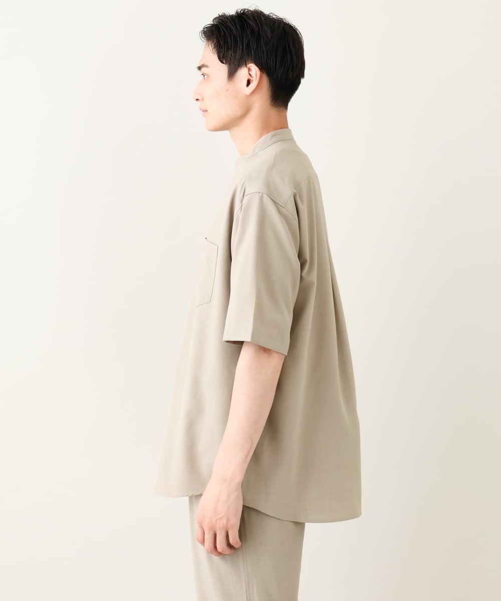 KHBHV77049 a.v.v MEN(アー・ヴェ・ヴェ) 【接触冷感】バンドカラーシャツ 5分袖（セットアップ可）リライトシリーズ3 ベージュ